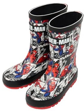 Marvel Spiderman Boys Wellington Boots - Waterproof Kids Wellies with Non-Slip Soles - Comic Print Superhero Rain Footwear for Children