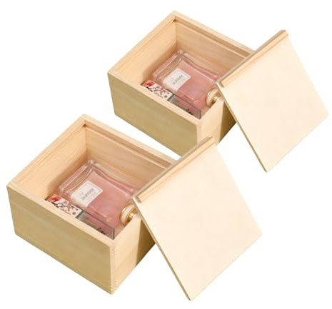 GBKDQQ 2 Stück Aufbewahrungsbox Holz mit Schiebedeckel(15×15×8 cm), Holzkiste Geschenk, Schmuckschatulle Behälter, Natürliche Holzkiste, Basteln Dekorative Kiste für Weihnachten Hochzeit Andenken