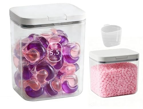 KATLKIU Contenitore per Capsule di Detersivo Set da 2 (5,5L + 1,2L) – Box Ermetica Trasparente Anti-Umidità, Organizer per Lavanderia e Bagno