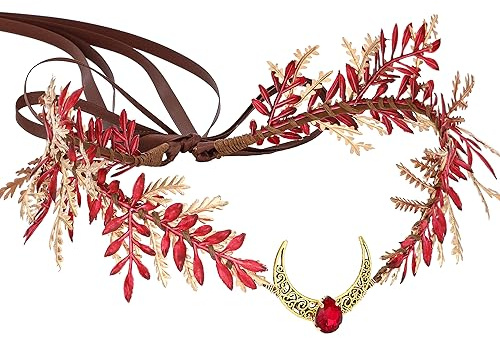 MOSTORY Elfen Kopfschmuck Blumenkranz mit Schmetterlingen für Renaissance Festzelt Accessoires, Rot Elfenkranz Feen krone für Frauen Renfaire Faschingskostüme