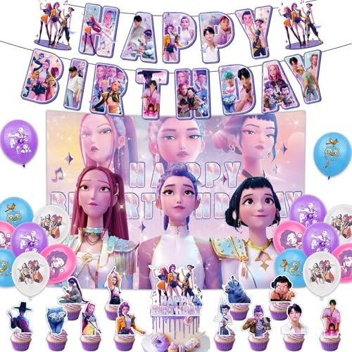 43pcs Geburtstag Deko Set, Party Dekorationen Zubehör, Es enthält Geburtstagsbanner, Kuchentopper, Latexballons, Geburtstagsdekoration für Kinder Geeignet