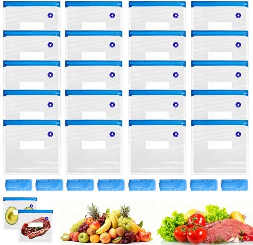 20PCS Wiederverwendbare Sous Vide Beutel,Vakuumversiegelte Bags Kit,21X22CM Lebensmittelversiegelungsbeutel,Vakuumversiegelte Bags für Lebensmittelaufbewahrung und Gefrierlagerung