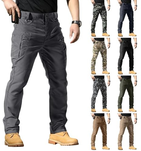 Couawaticy Mens Work Pants Hiking Tactical Trousers for Men UK Waterproof Lightweight Rip-Stop Work Cargo Pants with Pockets Heavy-Duty Workwear Utility Pocket Outdoor