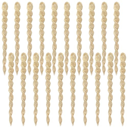 Sosoport 60 Stück Weihnachts Eiszapfen Anhänger 13cm Gold Glitter Christbaumschmuck Hängende Weihnachtsdeko für Baum und Party