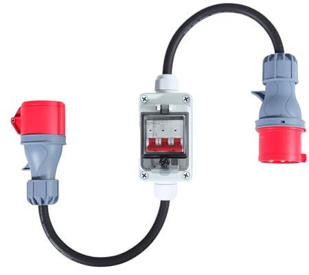 Adapter 32A auf 16A,Starkstrom Verteiler Eitungsschutzschalter lappdeckel, Caravan Wohnmobil Baustellen wasserdicht IP65, für Camping,Industrie,Haushalt,Caravan