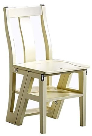 Lkvent Taburete Taburete de Escalera Creativo de Madera Maciza de Doble Uso, Plegable, Ideal for Cocina y Oficina (Blanco) Plegable