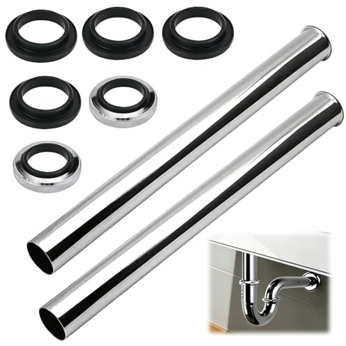 Dargkwn 2 Stück 300mm Langer Tauchrohr Siphon für Abflussverlängerung, Verstellrohr Siphon Rohr Verlängerung mit Dichtungsringe und Mutter für Röhrensiphon Flaschensiphon Waschbecken