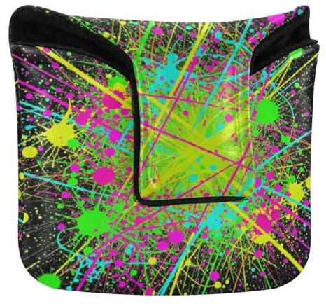 Mallet Style Putter Cover Magnetic Closure Golf Putters Headcovers for Mallets and Square PU Leather Retro 70s Bright Black Paint