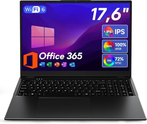 jumper Computer portatile da 17,6 pollici, CPU N95, 16 GB RAM 512 GB SSD + 128 GB eMMC, display 100% sRGB FHD, tastiera QWERTY luminosa, con pellicola per tastiera tedesca, 7000 mAh, WiFi-6, notebook