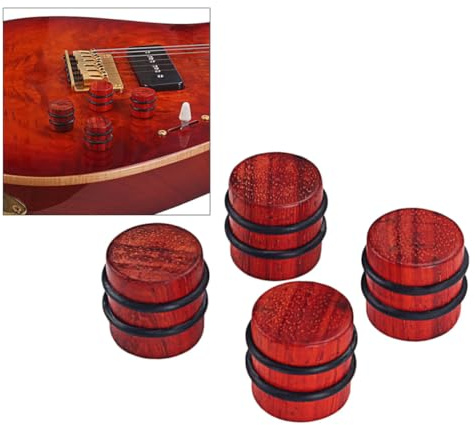 TOYANDONA 4 Stück Regler für Verstärker Knauf aus Redwood Holz für E gitarre und Bass Ersatzknöpfe mit Passendem Split Schaft Rot für Effektpedale