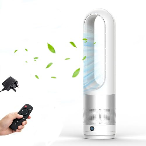 56cm Bladeless Tower Fan,Silent Cooling Fan,8H Timer,80° Oscillation (whit) | 4000-5600rpm Bladeless Fan,Standing Fanss with Remote Control,Cooling Standing Floor Fan for Bedroom,Office,Living Room