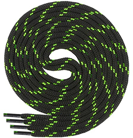 Di Ficchiano Schnürsenkel rund Ø 4,5 mm – 1 Paar – reißfest, abriebfest, wetterbeständig – für Wander-, Trekking-, Boots & Stiefel - Farbe: schwarz neongrün 210cm