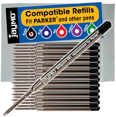 Jaymo Replacement for Parker 30525PP - Measures 3.875 in / 98 mm Long - G2 Gel Ballpoint Pen Refill - 24 Black