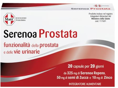 Matt Pharma, Serenoa Prostata, Integratore Alimentare a Base di Zinco, Serenoa Repens e Semi di Zucca, Utile per la Funzionalità della Prostata e delle Vie Urinarie, Confezione da 20 Capsule