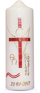 Taufkerze Kommunionkerze Mädchen Junge mit Name und Datum 25x 7cm Taufkerze Engel Rot