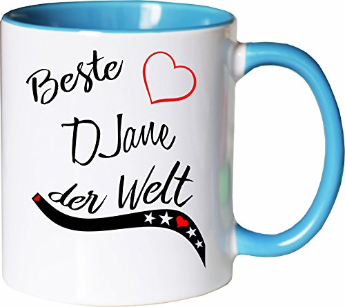 Mister Merchandise Becher Tasse Beste Djane der Welt. Kaffee Kaffeetasse liebevoll Bedruckt Beruf Job Arbeit Weiß-Hellblau