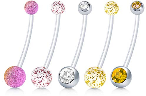 JFORYOU Bauchnabelpiercing Bauch Stecker Schwangerschaft Oder Sport Flexibel Kunststoff Schwangerschaftspiercing Bioflex Banane Piercing 38mm