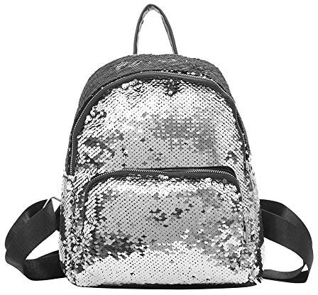 Zaino con Paillettes Stile Preppy Borsa da Viaggio Glitterata Borsa da Scuola Casual per Studenti (Argento)