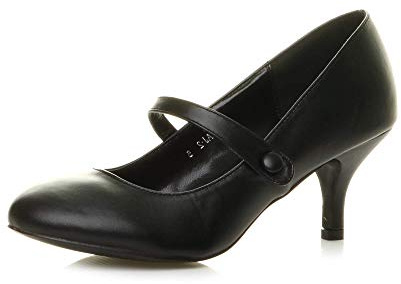 AJVANI Low Medium Heel Mary Jane Strap Party Evening Court Shoes Size 7 40 Black Matte