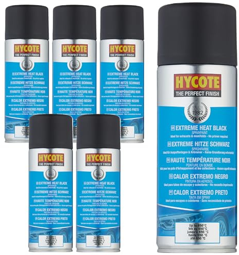 Hycote High Temp Spray Paint, Black 400ml (Pack of 6) – VHT Heat Resistant up to 650°C – Matt Finish for Exhausts, BBQs, Manifolds & More – Self-Priming, Durable, Petrol & Oil Resistant, 13.5 Oz