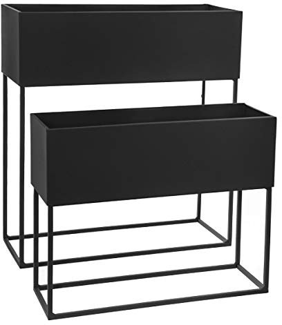 PEGANE Set de 2 Jardinières Rectangles Noire en métal