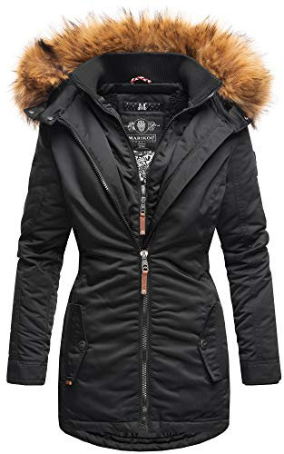MARIKOO Damen Winter Jacke Stepp Parka Mantel Winterjacke warm gefüttert Kunstpelz SANAKOO S-XXL (XL, Schwarz)