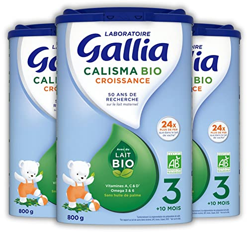 Laboratoire Gallia - Calisma 3 BIO Croissance - Lait Bébé 3ème âge - Lait Infantile Bio de 10 à 36 mois - en Poudre - Sans Huile de Palme - Lot de 3x800g
