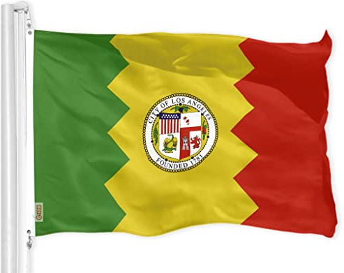 G128 Los Angeles City Flagge | 3x5 Fuß | Gedrucktes Polyester in 150D-Qualität - viel Dicker und haltbarer als 100D 75D-Polyester, Los Angeles, CA, Kalifornien
