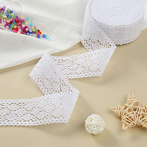 DAHI spitzenband 10 meter Vintage Spitzenbordüre ca.4.5cm Zum Nähen für Hochzeit Tischdeko Basteln Geschenkband Kraftpapier (weiss)