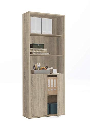 MUEBLES PITARCH Librería de Oficina o Despacho con 2 Puertas y 4 Estantes, Librería de Salón, Roble Cambrian, 196,5x75,5x33cm (Alto x Ancho x Fondo) Básica, Elegante y Resistente, Colección