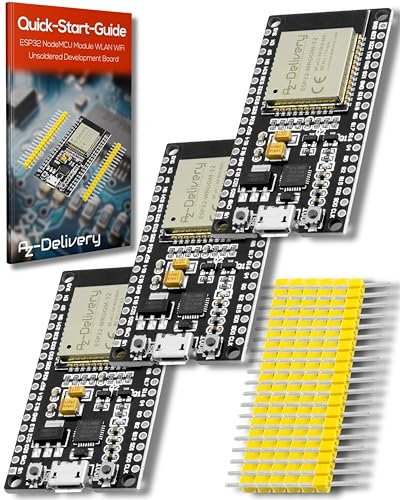 AZDelivery 3 x ESP-32 Dev Kit C unverlötet NodeMCU Module WLAN WiFi Development Board mit CP2102 (Nachfolgermodell zum ESP8266) und kompatibel mit Arduino inklusive E-Book!…