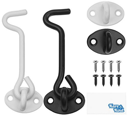 Kare & Kind 2X Barn Door Lock (4-inch) - Heavy Duty Screen Door Hook and Eye Locks for Door, Gates, Barns, Bathrooms, Cabins - Powder Coated Anti-Rust - for Security and Privacy - (Black/White)