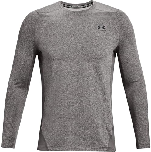 Under Armour CG Armour Fitted Crew, langärmliges atmungsaktives Funktionsshirt, schnelltrocknendes Langarmshirt Herren, Charcoal Light Heather / Black , L