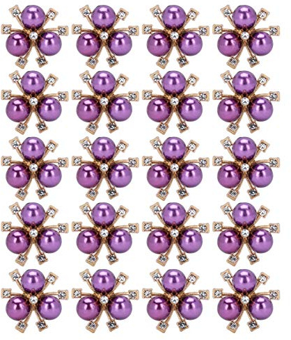 Tnfeeon 20 Stück Perlen Blume Verzierungen Handwerk Perlen Blume Knöpfe für DIY Kleidung Manschette Manschette Brosche Modeschmuck Zubehör(Lila)