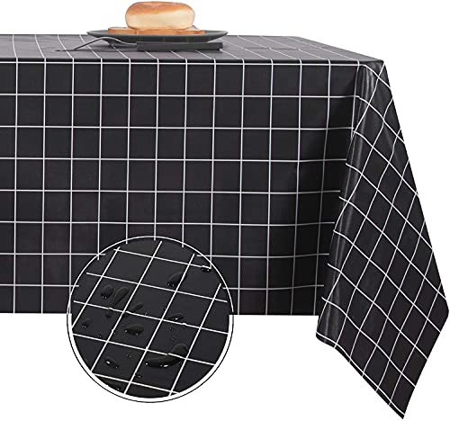 Obstal 100% Waterproof PVC Table Cloth, Oil-Proof Spill-Proof Vinyl Rectangle Tablecloth, Wipeable Table Cover for Outdoor and Indoor Use,Paint Black,54 x 144 inch