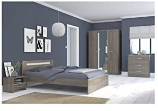 YSA Chambre complete adulte - Contemporain - Decor noyer silver - l 140 x L 190 cm