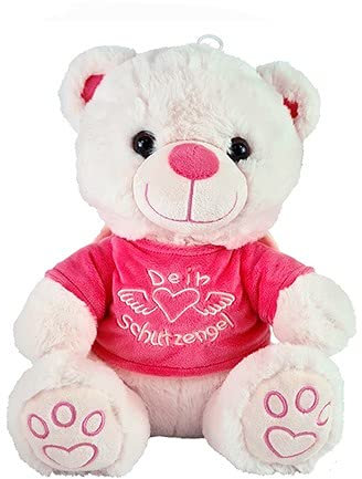 VRasehorn Schutzengel Bär ca. 32 cm Plüsch sitzend mit Flügeln- Schutzengelbär - Engel Glücksbär Teddy -Teddybär - Pink/Rosa