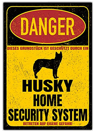 Husky Schild Danger Security System Türschild Hundeschild Warnschild Schild Hund Siberian Sicherheitsschild Hund Privatgrundstück Hundewarnung Warnung vor dem Hund