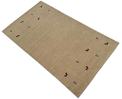 Gabbeh Beige Teppich 100% Wolle Handgewebt Orientteppich Loom Lori (90 x 160 cm, Beige T3)