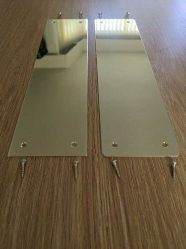 1 Piece of Mirror Polished Brass Door Push Finger Metal Plates Cover - Fixings Included - Square or Rounded Corners (Square Corners, 300mm x 100mm)