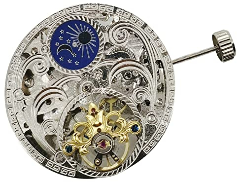 MOOKEENONE 3-Zeiger Mondphase 12 Schwungrad Datum bei 6 Skelett Mechanisches Automatikuhrwerk, Luxuriös