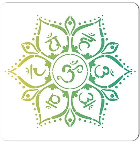 GORGECRAFT 11.8x11.8 Zoll 6 Chakra-Mandala-Schablone Blumenmuster-Vorlagen Große Wiederverwendbare Quadratische Schablonen Aus Kunststoff Zum Malen Holz Wand Sammelalbum Karte Zeichnen Heimdekoration