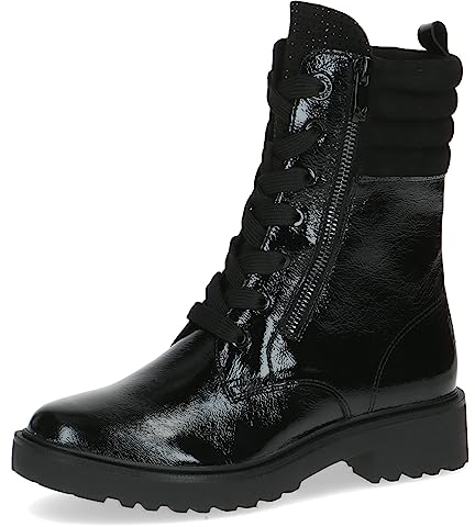 CAPRICE Damen Stiefeletten zum Schnüren Memotion Lack mit Reißverschluss Weite G, Schwarz (Black Comb), 40 EU