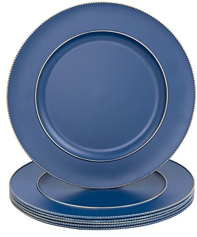 MAONAME Blue Charger Plates, 13 Plastic Round Plate Chargers for Dinner Plates, Plate Chargers Set of 6, Beaded Table Chargers for Wedding, Table Setting