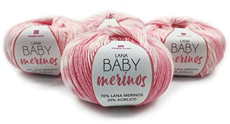 Panini Tessuti, 4 Gomitoli Lana Baby Merinos - 200g (4 x 50 g) - 70% Merinos 30% Acrilico - Lavori all'uncinetto e Ferri da Maglia