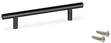 EMUCA - Tiradores para muebles, intereje 192 mm, L 256mm, Acero inoxidable hueco, Pintado negro, 10 ud.
