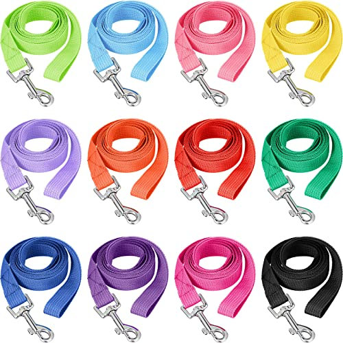 Lot de 12 laisses de dressage en nylon pour chien, 1,5 m, 12 couleurs, corde de traction pour chiot de petite et moyenne taille, pour l'entraînement, le jeu, le camping ou le jardin (couleurs