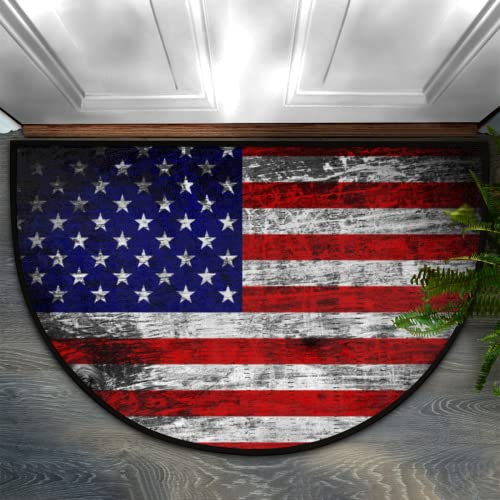 Halbrunde Fußmatte mit USA-Flagge, Holz, Vintage-USA-Flagge, Willkommens-Fußmatten, Teppich für Haustür, Inneneingang, halbrunde Bodenmatte, Teppiche Küche, Terrasse, Schlafzimmer, 91,4 x 61 cm