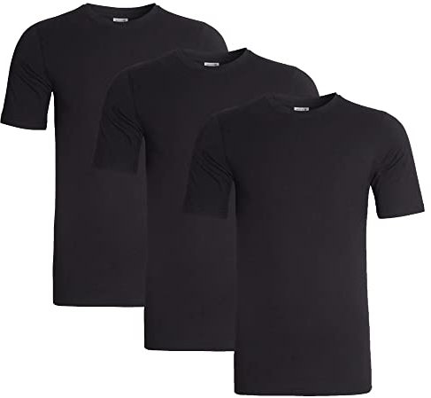 Sock Stack Pack of 3 Mens Plain Crew Neck T Shirts Multipack Work Summer Short Sleeve Slim Fit Breathable T-Shirt for Men, Black X Large