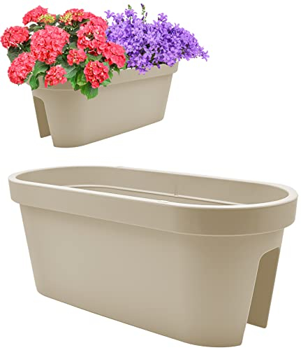 Stephans Möbelbörse Balkon Geländer Blumenkasten, Geländertopf, Balkonkasten, Blumentopf, Blumenkübel, Pflanztopf Railing oval 59x26cm (Taupe)